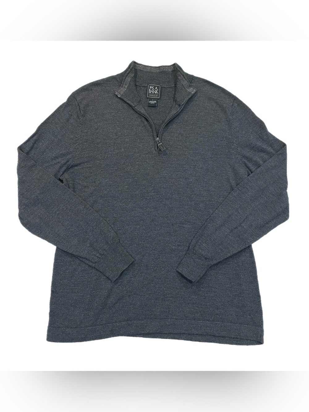 Jos. A. Bank Sweater Mens L Gray Merino Wool 1/4 Zip Mock Neck Traveler